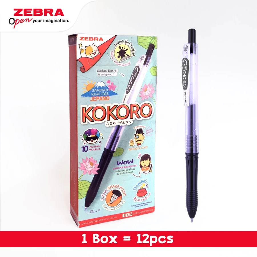 ZEBRA Kokoro Pulpen Gel 12 Pcs 0.5mm Retractable Gel Pen