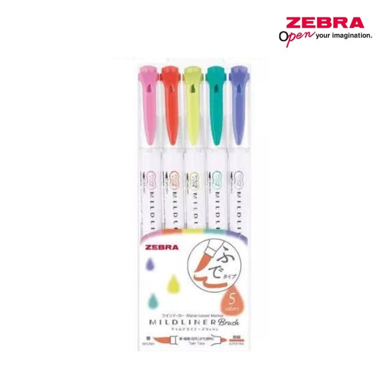 ZEBRA Mildliner Brush Highlighter 5 PCS Set HC5
