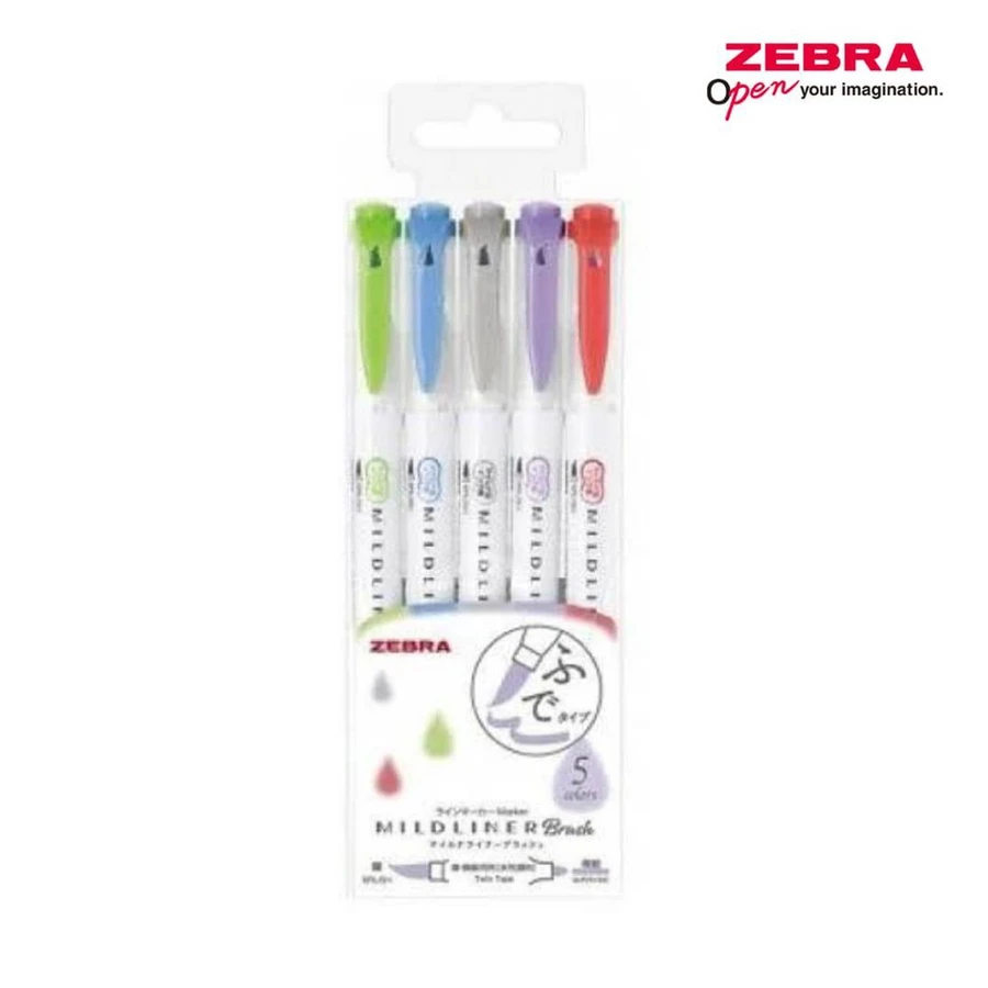 ZEBRA Mildliner Brush Highlighter 5 PCS Set NC5